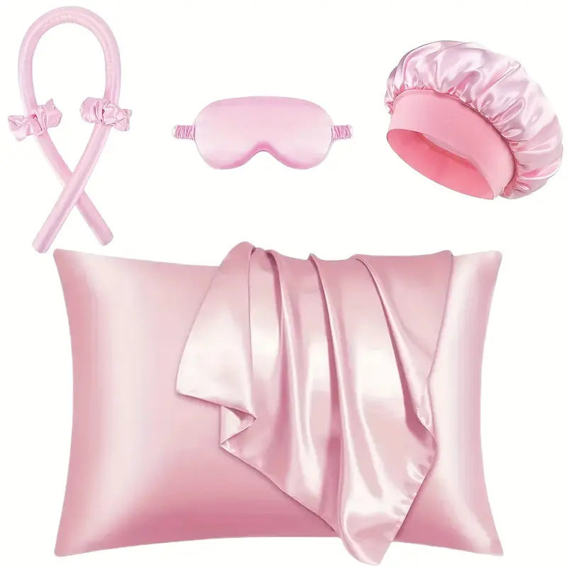 Kit De Seda Para Dormir Con Gorro, Antifaz, Funda Y Rizador De Cabello Sin Calor – Varios Colores