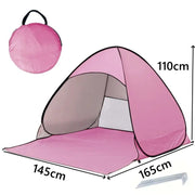 Carpa Plegable Impermeable y Resistente – Para Playa o Picnic en color rosa con medidas 145x165x110 cm, incluye estacas y bolso portátil.