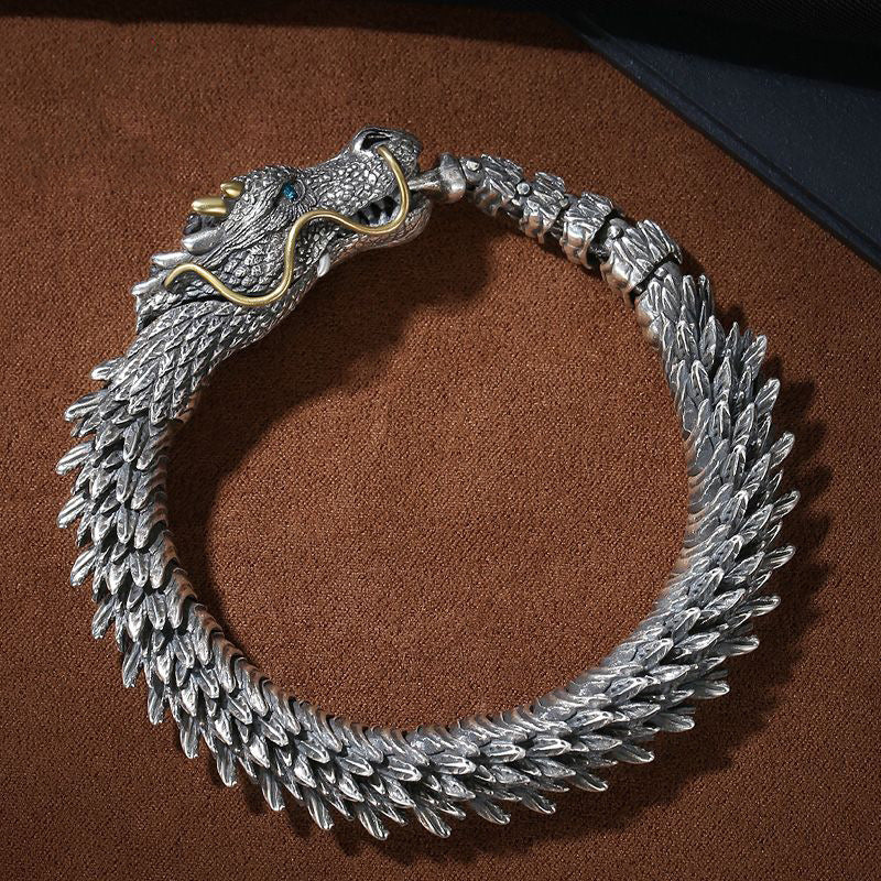 Pulsera de Mano de Plata Tailandesa Vintage: Diseño de Dragón, Estilo Étnico, Moda Individual, Joyería de Alta Calidad