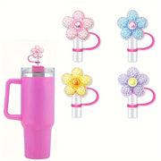 Tapa decorativa para pajita de vaso Stanley con diseño de flor y mariposa
