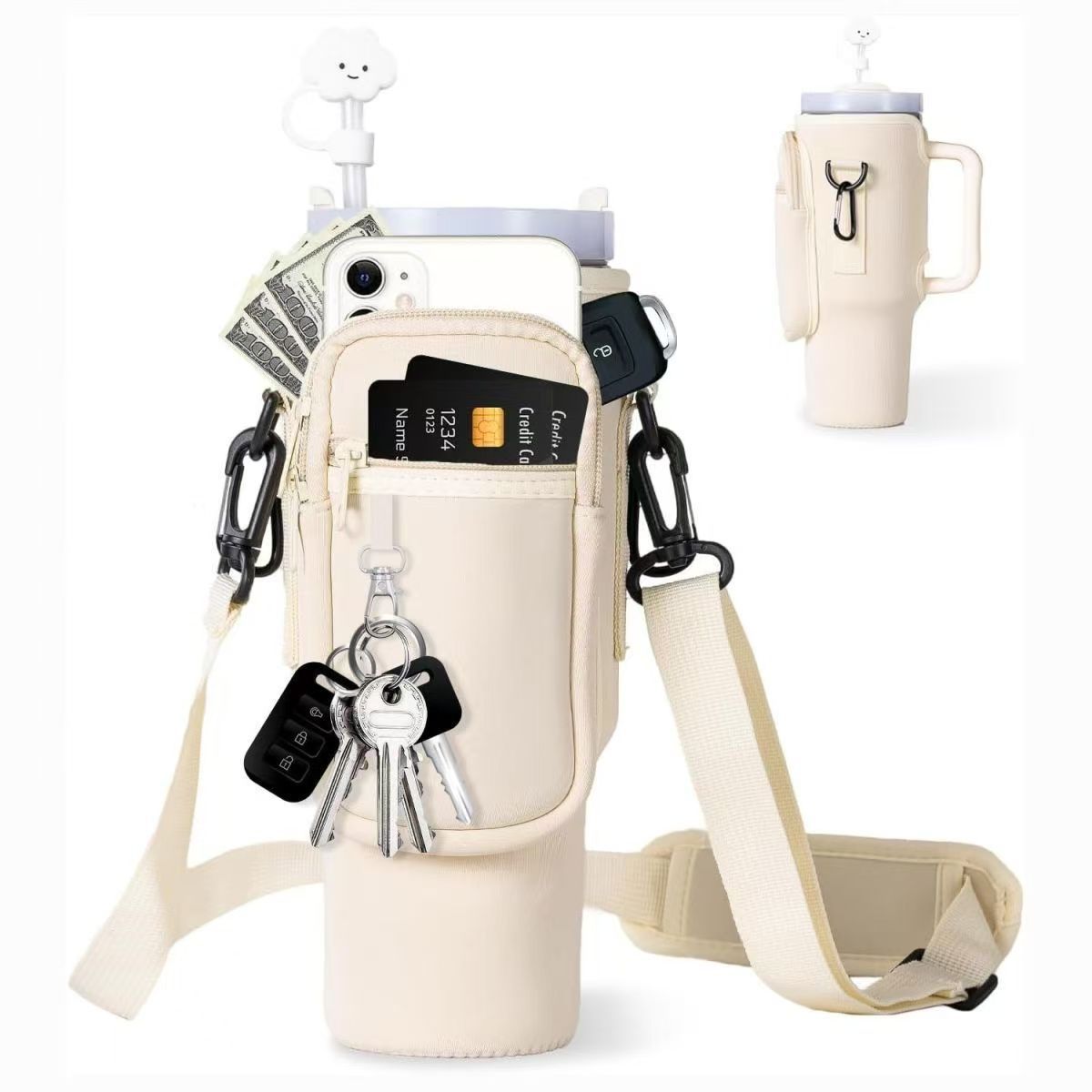 Bolsa Bandolera para Botella Stanley 40oz con Correa Ajustable, Bolsillo y Aislamiento Térmico