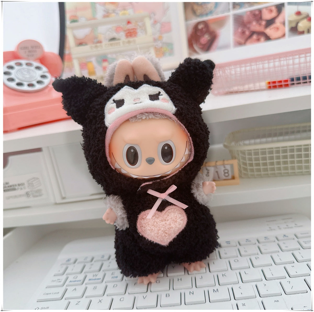 Conjunto de Ropa de Peluche Labubu de 17cm: Muñeco de Algodón de 10cm, Pijamas de 15cm de Ganso, Conejo y Oveja con Gorra