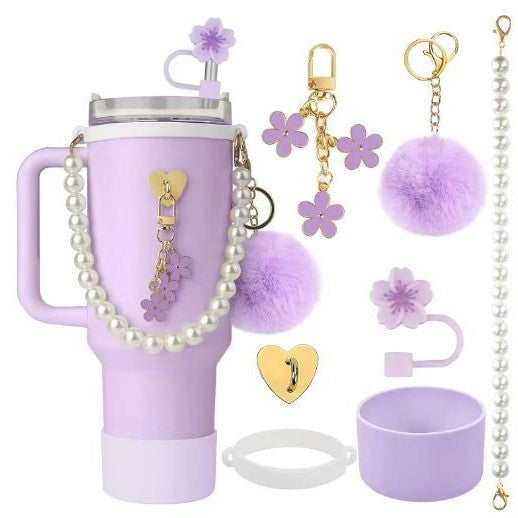 Set de Correa de Mano con Perlas y Accesorios Decorativos para Botella Stanley