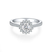 Anillo de Compromiso en Plata 925 con Diseño de Girasol y Circonitas para Mujer