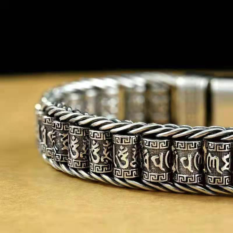 Pulsera de mano con tambor de oración: Diseño vintage de seis caracteres, joyería unisex, venta directa de fábrica