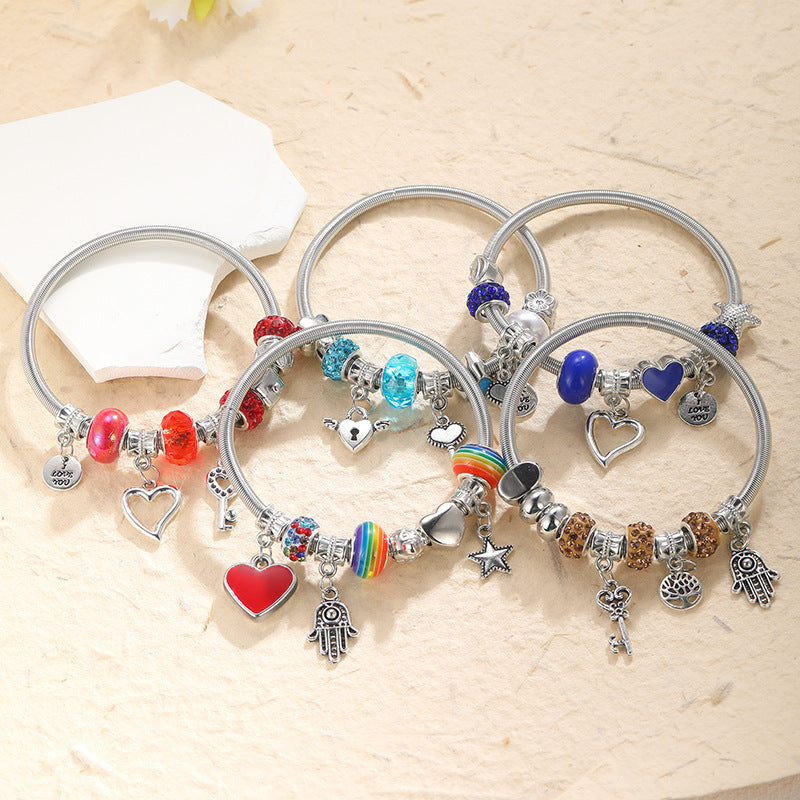 Pulsera de Plata para Niñas con Charms – Dijes Colgantes de Figuras Variadas