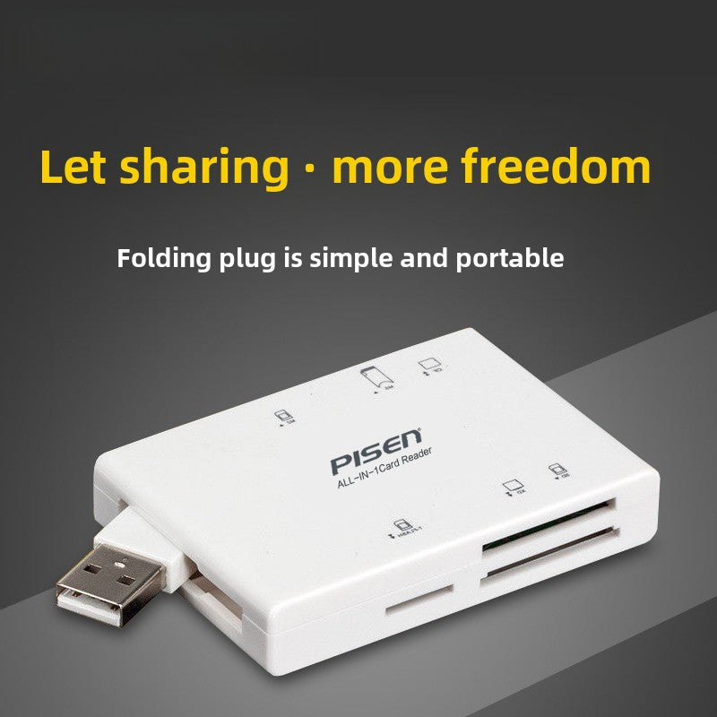 Lector de Tarjetas Todo en Uno Pisen: Mini USB 2.0 para TF, SD, CF y MS