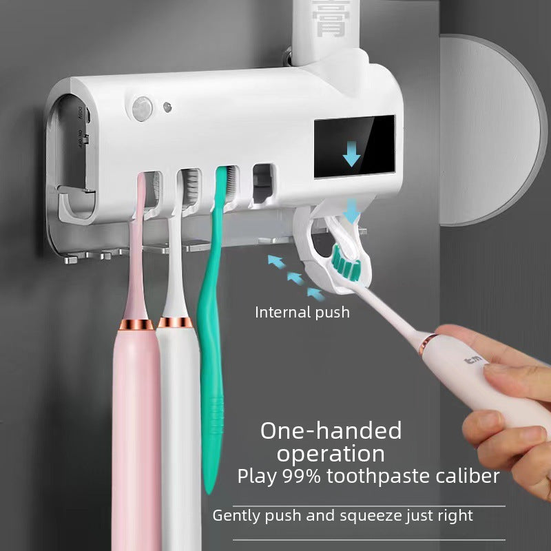 Soporte de cepillos de dientes desinfectante UV: dispensador de pasta de dientes y organizador multifuncional