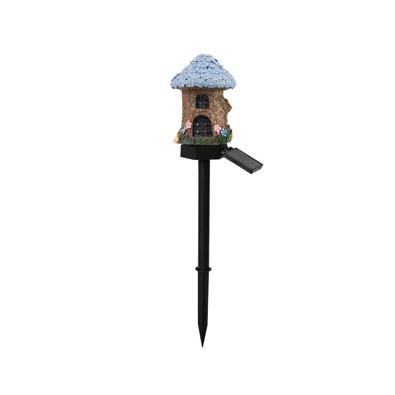 Lámpara Solar de Resina en Forma de Casita para Jardín con Estaca para Césped