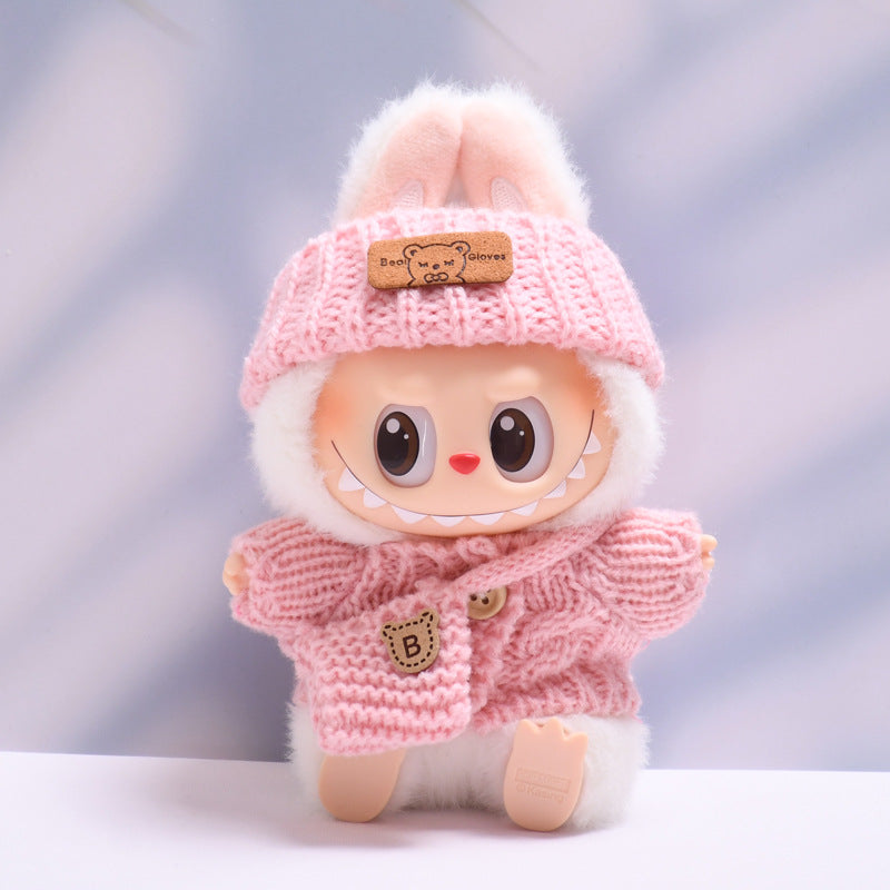Conjunto tejido para muñeca Labubu 17 cm: suéter, gorro y bolso