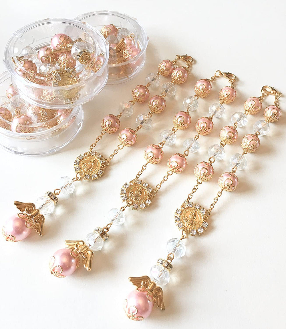 Pulsera de Perlas Sintéticas 10mm con Cruz – Joyeria Religiosa