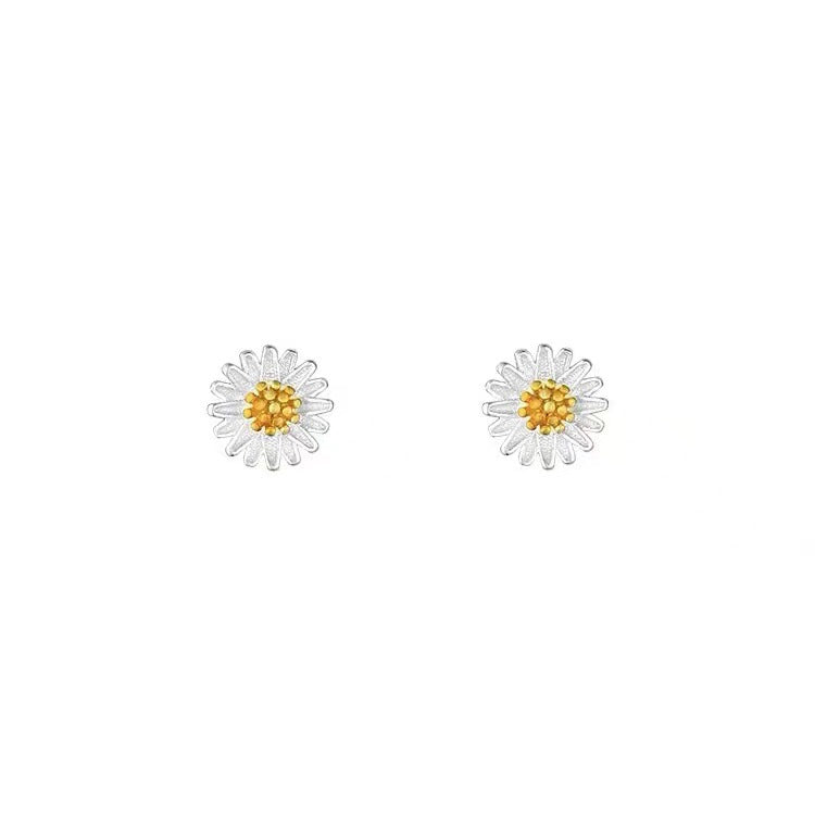 Pendientes de Botón Margarita en Plata 925 para Niñas y Adolescentes