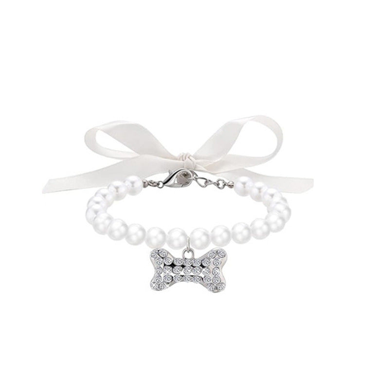 Collar para Mascotas Pequeñas con Perlas y Charm Decorativo con Cristales