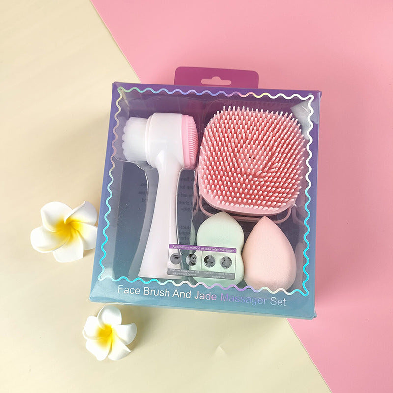 Esponja de Belleza y Cepillo Facial: Juego de Limpieza Doble Cara con Cerdas Suaves y Silicona