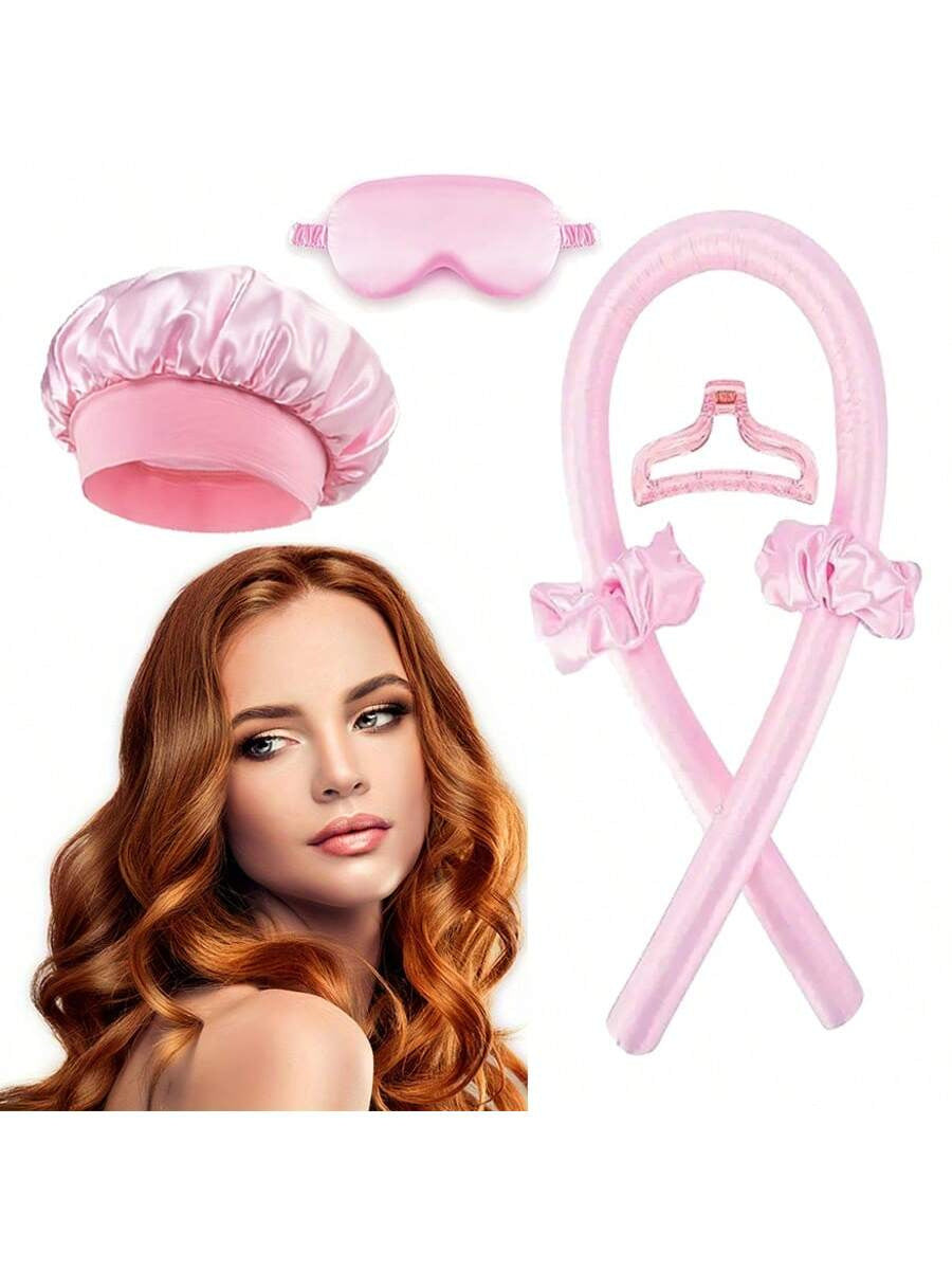 Kit De Seda Para Dormir Con Gorro, Antifaz, Funda Y Rizador De Cabello Sin Calor – Varios Colores