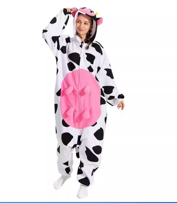 Winter 2025 Cartoon Cow Pattern Jumpsuit for Home Comfort and Warmth
