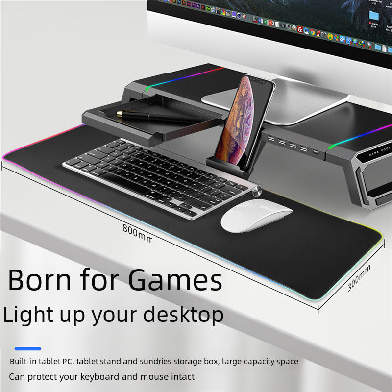 Soporte Elevador para Laptop Todo-en-Uno T1: Monitor Multifuncional, Mouse Pad RGB
