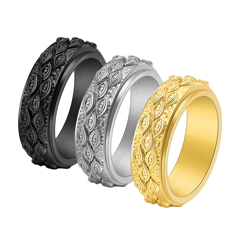 Anillo Antiestrés para Hombre de Acero Inoxidable – Giratorio con Ojos Contra la Envidia