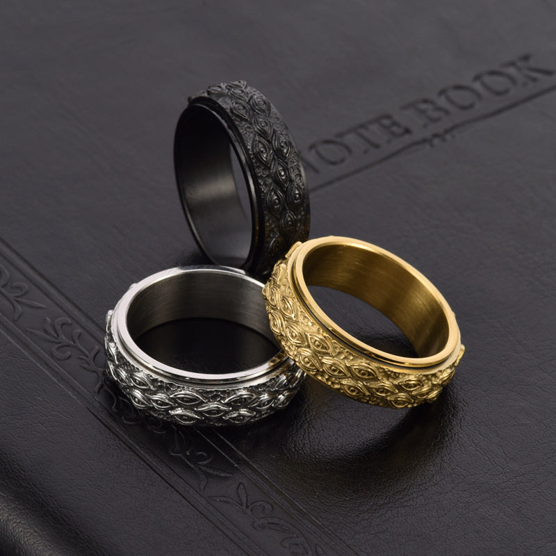 Anillo Antiestrés para Hombre de Acero Inoxidable – Giratorio con Ojos Contra la Envidia