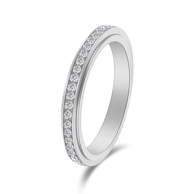 Anillo Antiestrés para Mujer de Acero Inoxidable – Giratorio con Circonitas