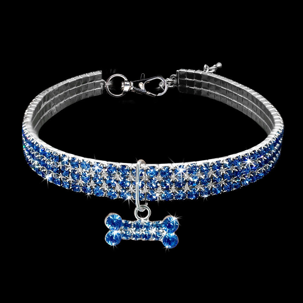 Collar Elástico con Cristales Brillantes y Charm de Hueso para Mascotas
