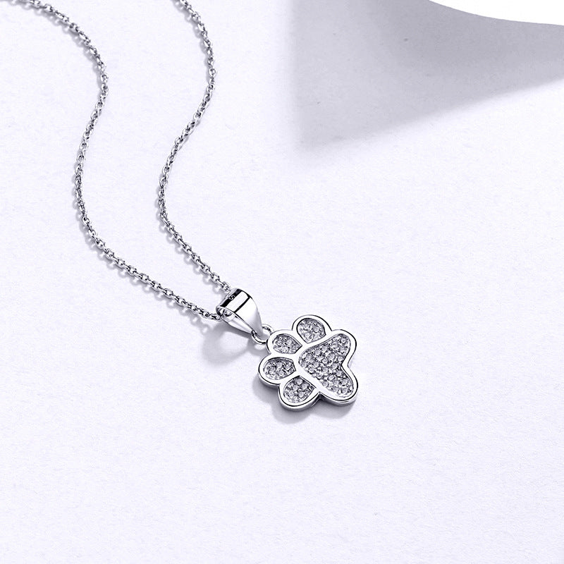 Cadena de Plata 925 con Huella de Perro – Dije con piedras Brillantes