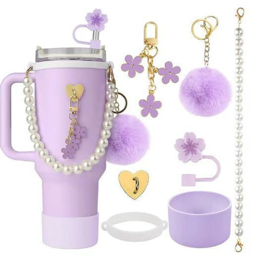 Set de Correa de Mano con Perlas y Accesorios Decorativos para Botella Stanley