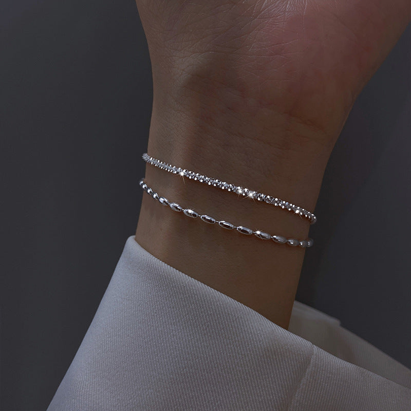 Pulsera doble cadena con brillantes – diseño joven y delicado para mujer