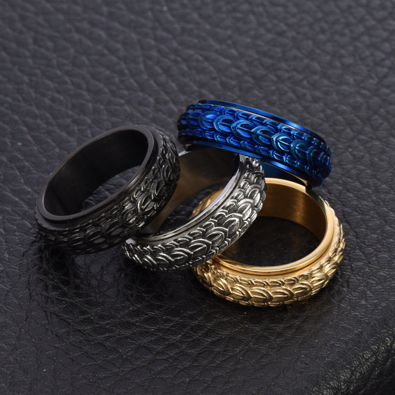 Anillo Antiestrés de Titanio para Hombre – Escamas de Dragón