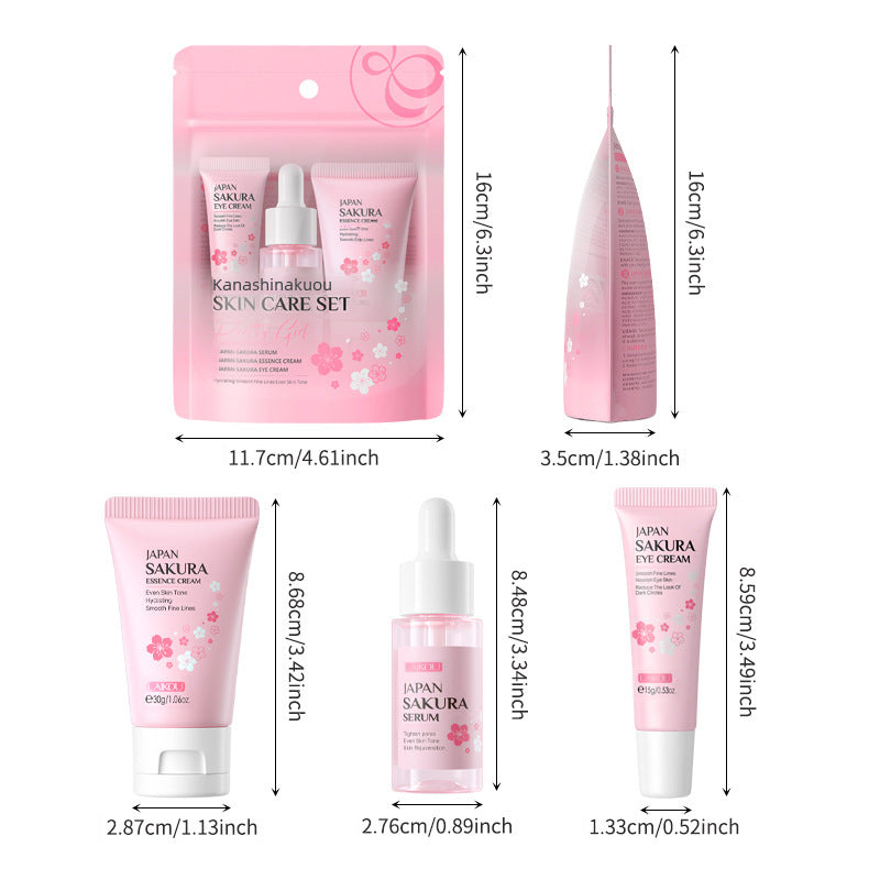 LaiKou Juego de Cuidado de Piel de Sakura Japonesa: 3 Piezas de Suero, Crema para Ojos y Crema Hidratante
