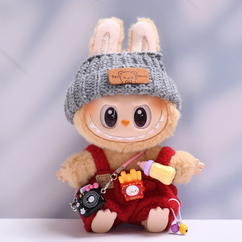 Overol con Accesorios para Muñeca Labubu 17 cm – Biberón y Cámara de Juguete (Muñeca No Incluida)