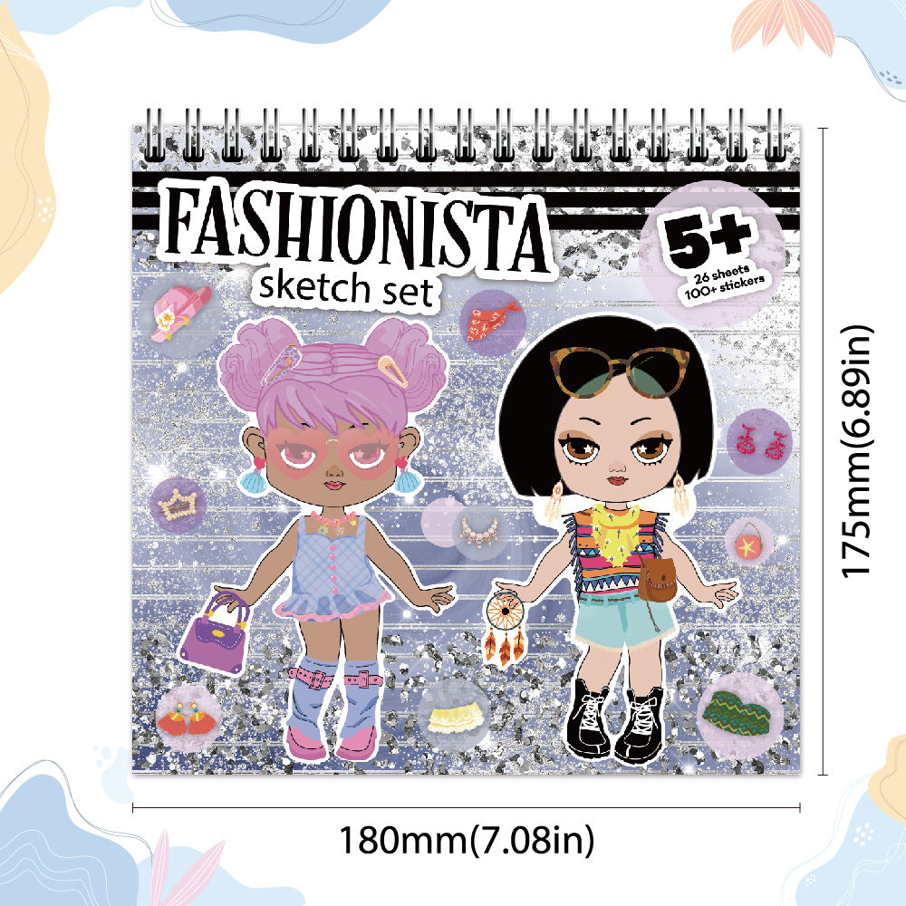 Fashion Clothing Coloring Stickers: Girl Fashion Sketch Design Kit