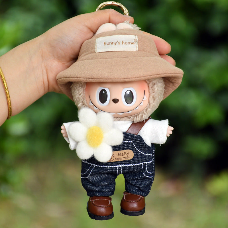 Ropa para muñecas estilo granjero: Overol y sombrero para Muñecas Labubu de 17cm (Muñeca no incluida)