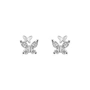 Aretes Botón de Plata para Niña – Diseño de Mariposa con Zirconia