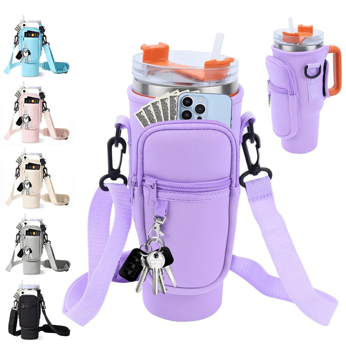 Bolsa Bandolera para Botella Stanley 40oz con Correa Ajustable, Bolsillo y Aislamiento Térmico
