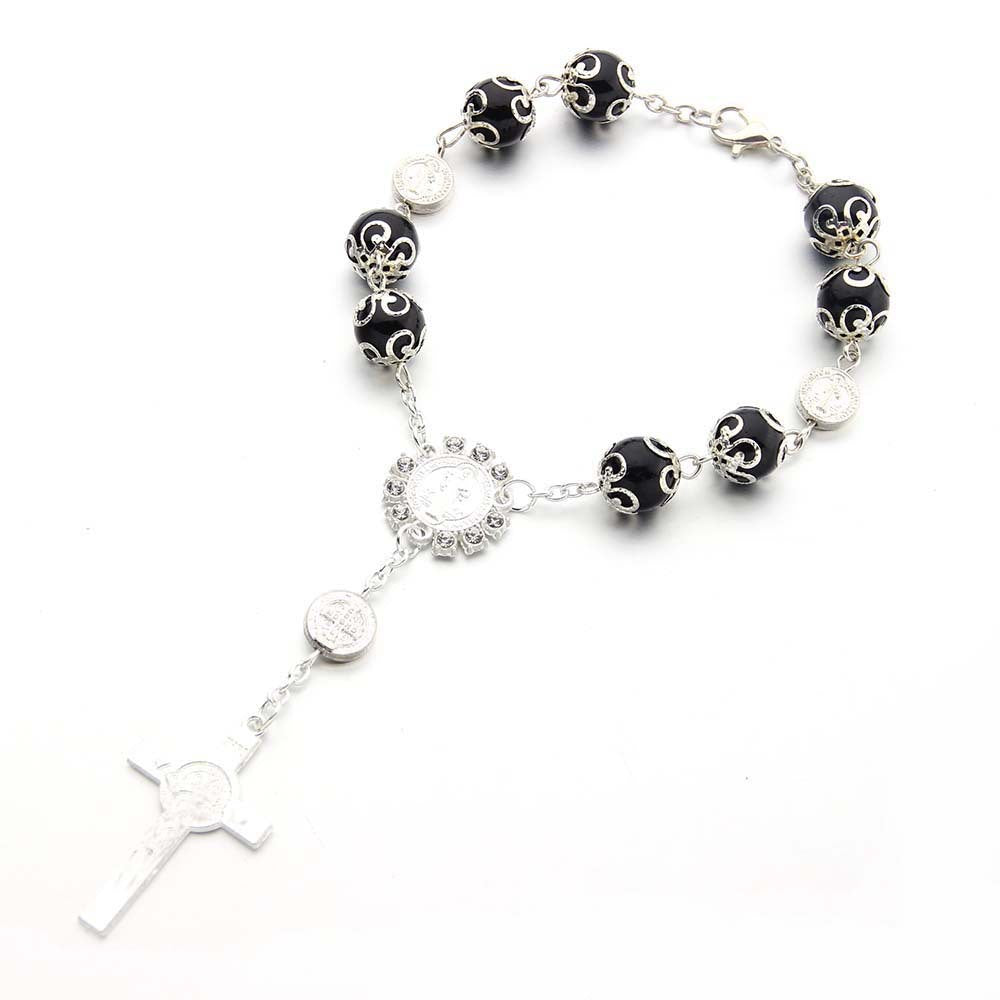 Pulsera Religiosa de cuentas de 10MM con dije de cruz