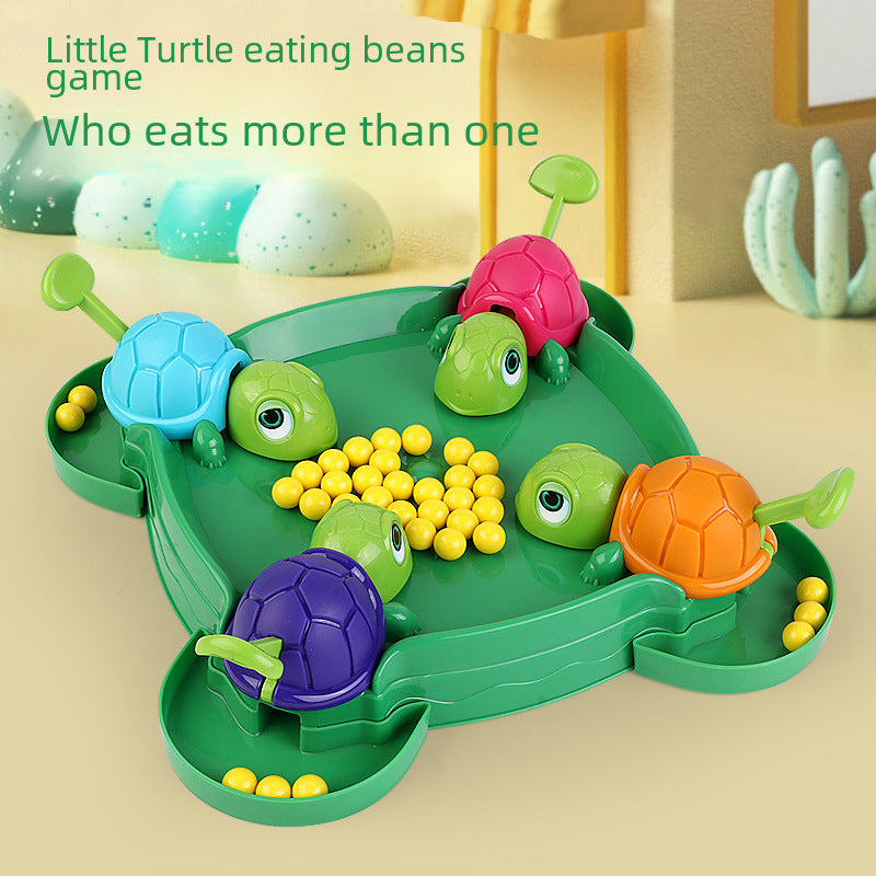 Juego de mesa interactivo Tortugas y Ranas Come Bolas con cuatro tortugas de colores comiendo bolas amarillas. Compra Tortugas y Ranas Come Bolas para diversión familiar.