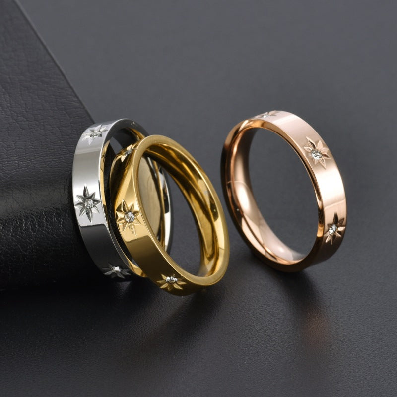 Anillo de Mujer en Acero Inoxidable con Estrellas de Ocho Puntas – Símbolo de Riqueza