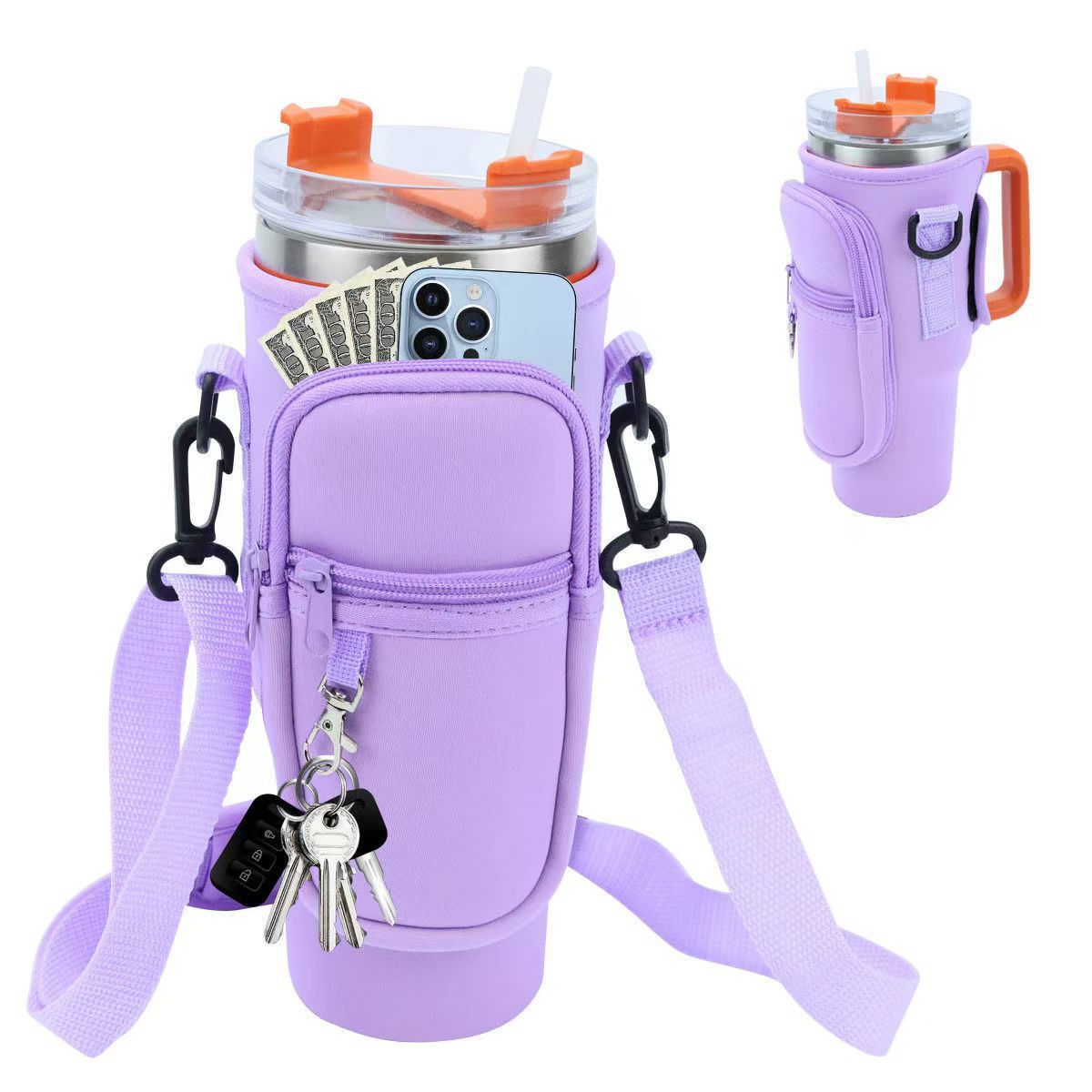 Bolsa Bandolera para Botella Stanley 40oz con Correa Ajustable, Bolsillo y Aislamiento Térmico