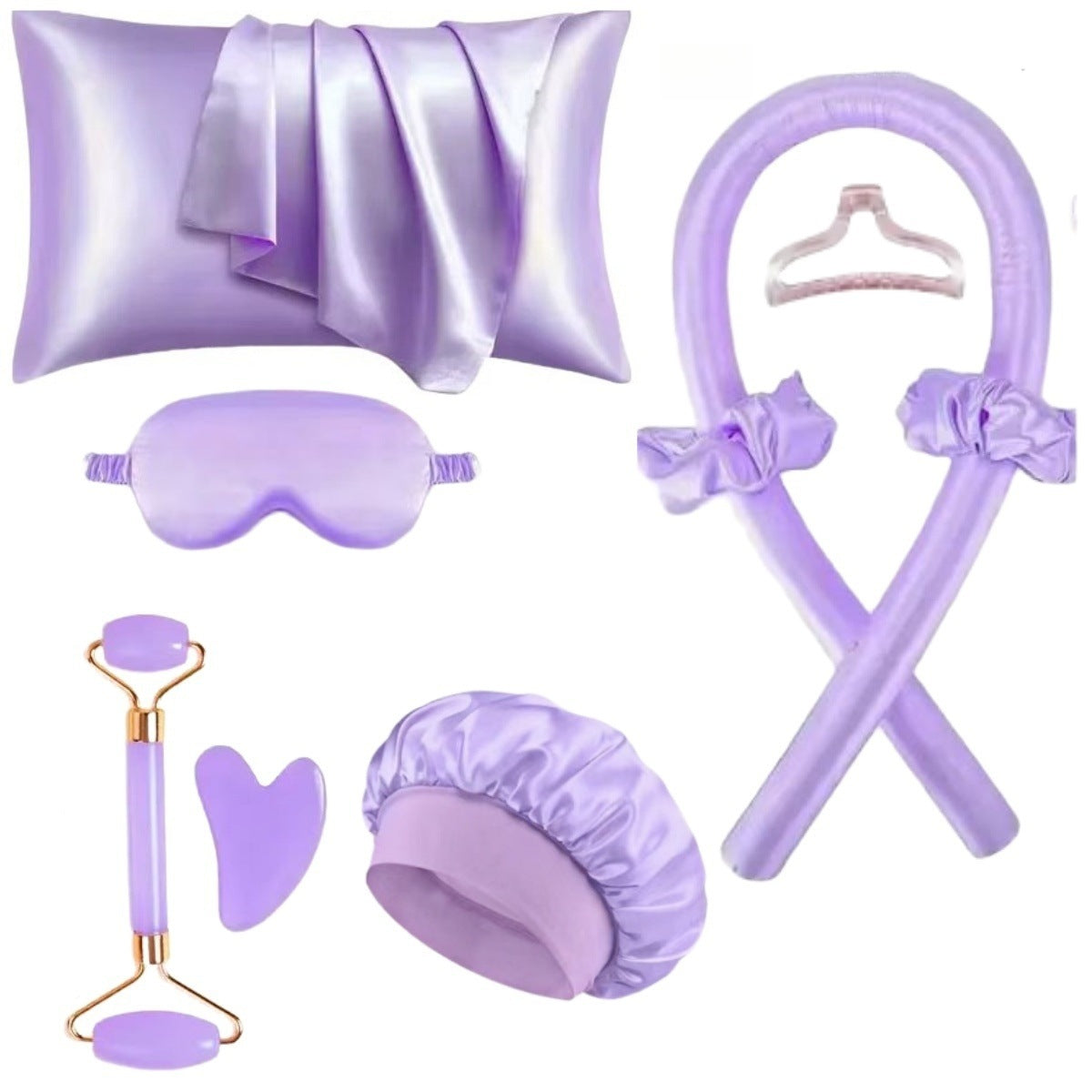 Kit De Seda Para Dormir Con Gorro, Antifaz, Funda Y Rizador De Cabello Sin Calor – Varios Colores