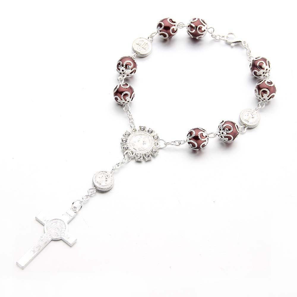 Pulsera Religiosa de cuentas de 10MM con dije de cruz