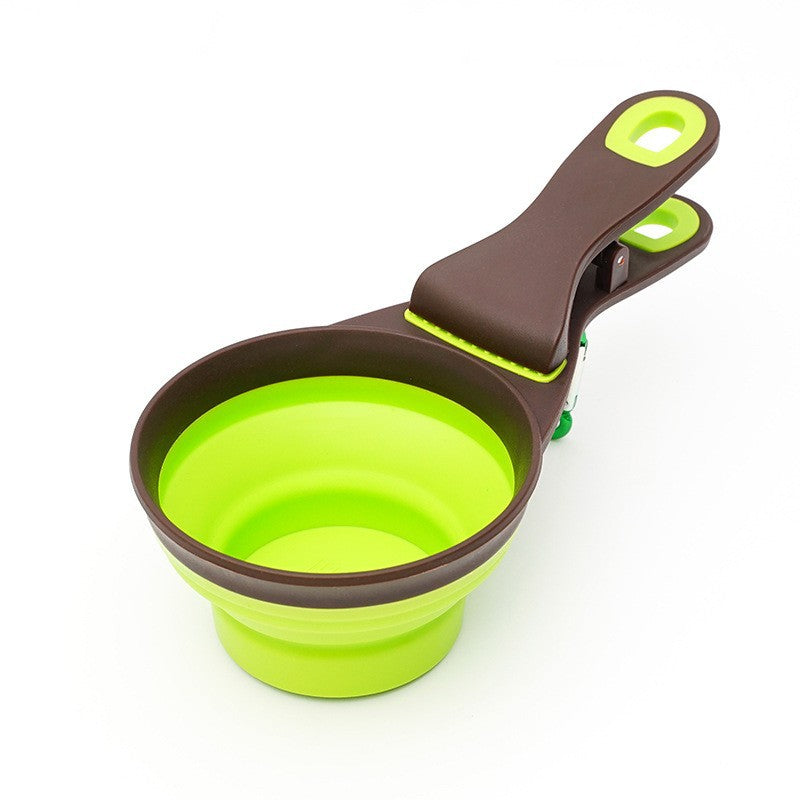 Cuchara Medidora Plegable de Silicona con Pinza para Bolsas de Alimento de Mascotas