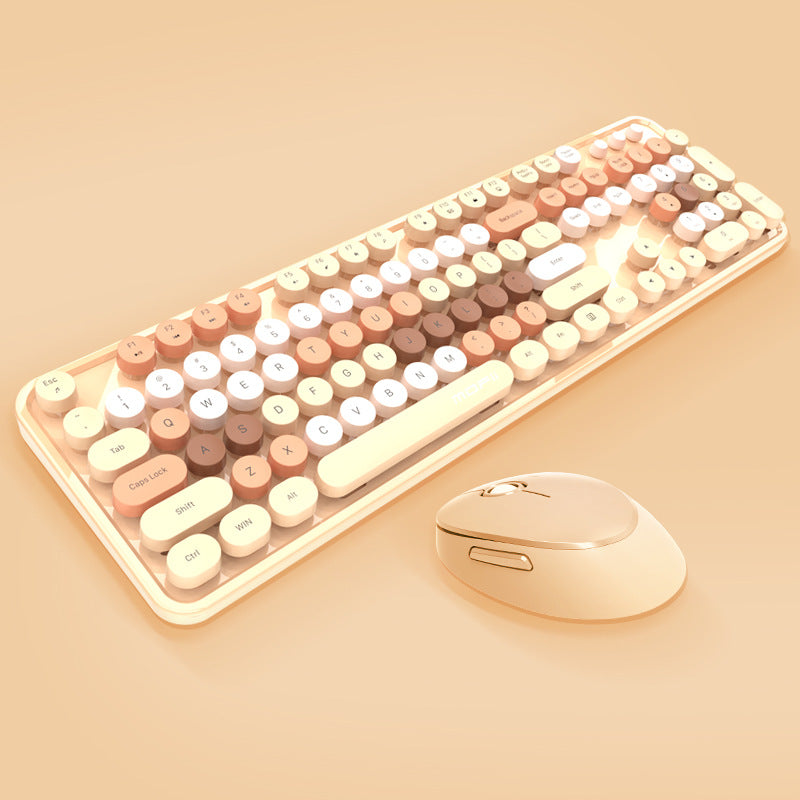 Juego de teclado y ratón inalámbrico 2.4g: diseño retro punk, ideal para mujeres en oficina