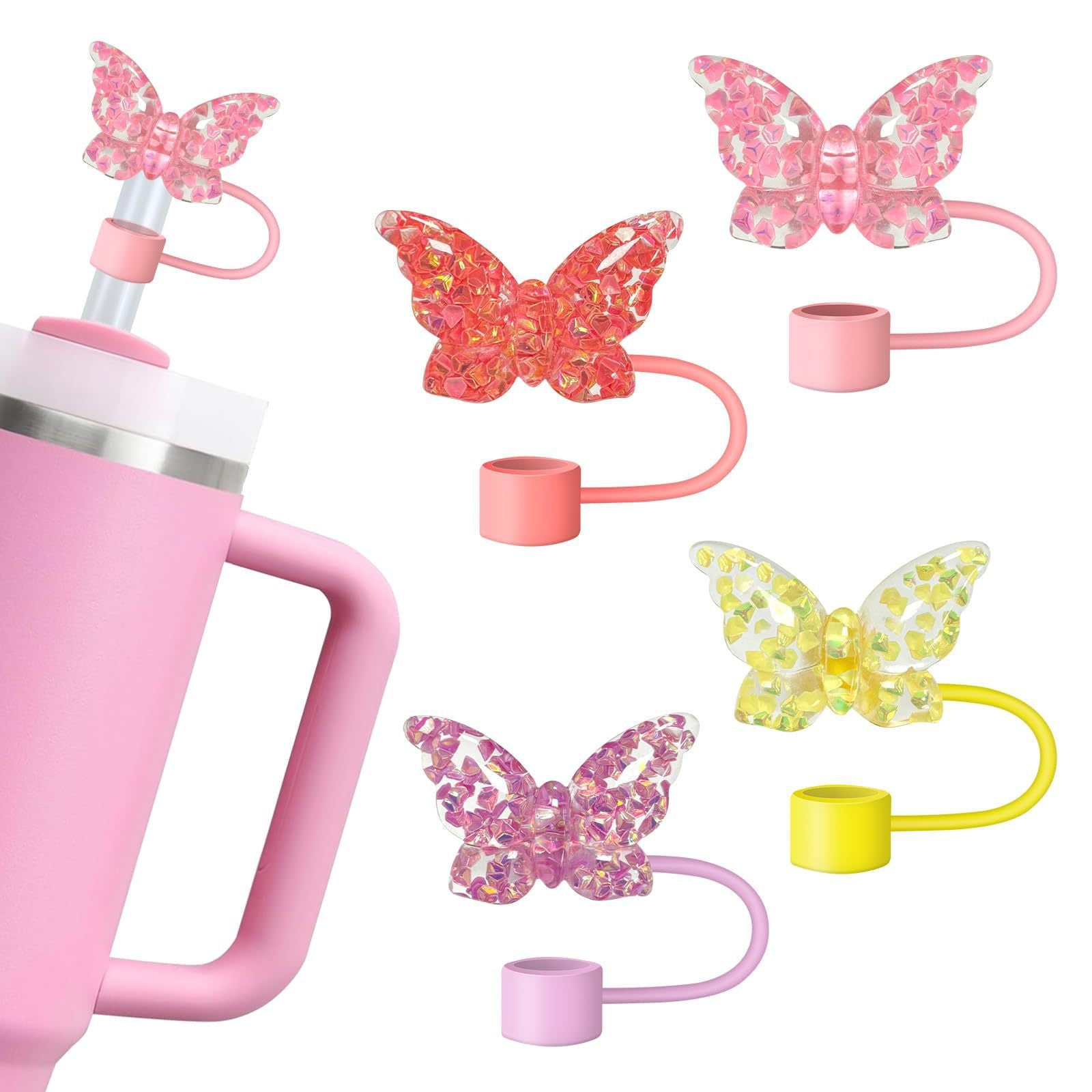 Tapa para Pajita de Vaso Stanley – Diseños de Flor con Cristales, Mariposa y Más