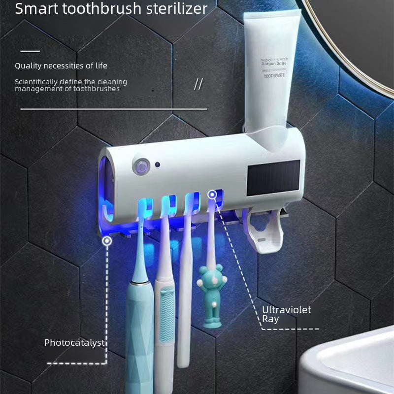 Soporte de cepillos de dientes desinfectante UV: dispensador de pasta de dientes y organizador multifuncional