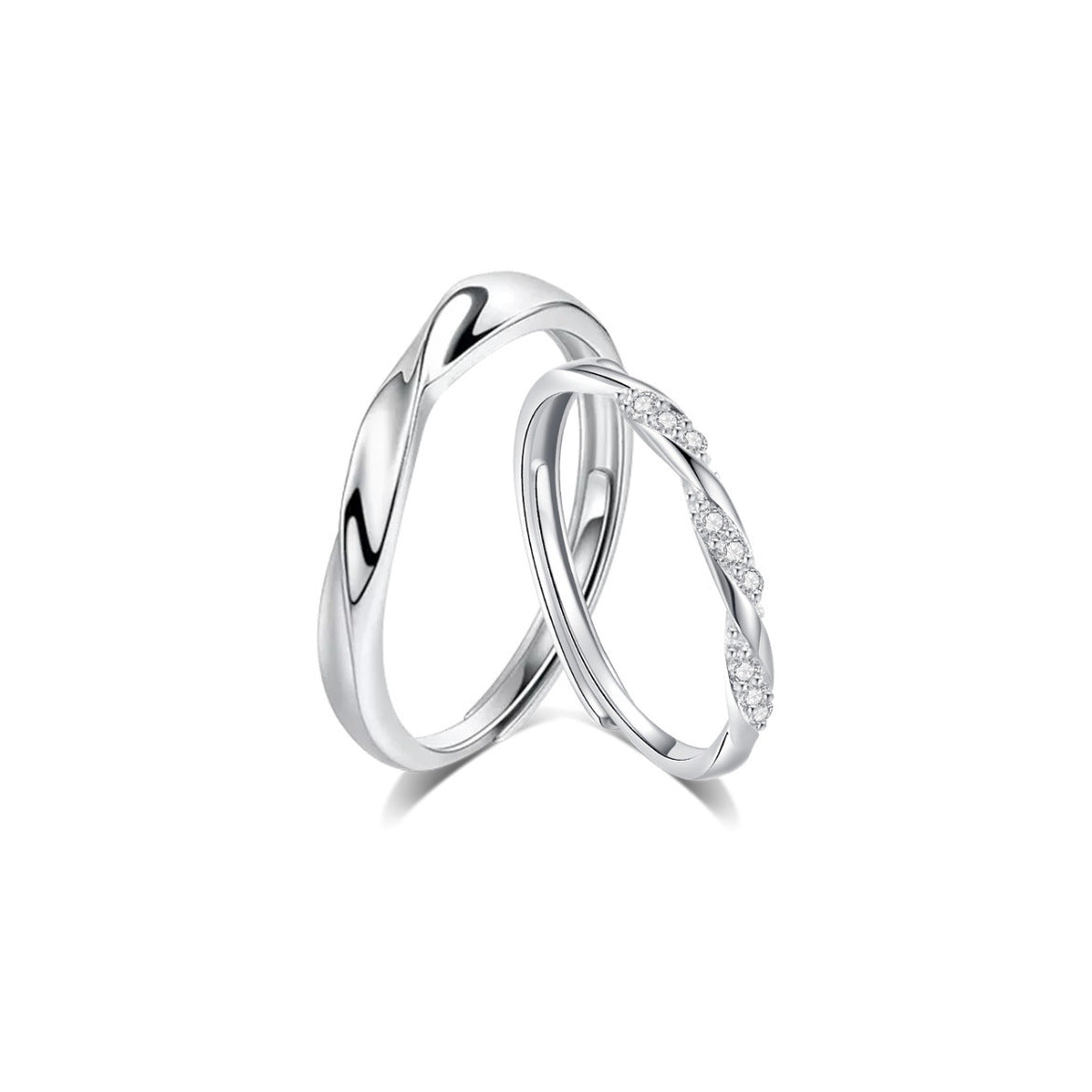 Argollas de Matrimonio para Pareja en Plata S925 – Diseño Abierto y Ajustable