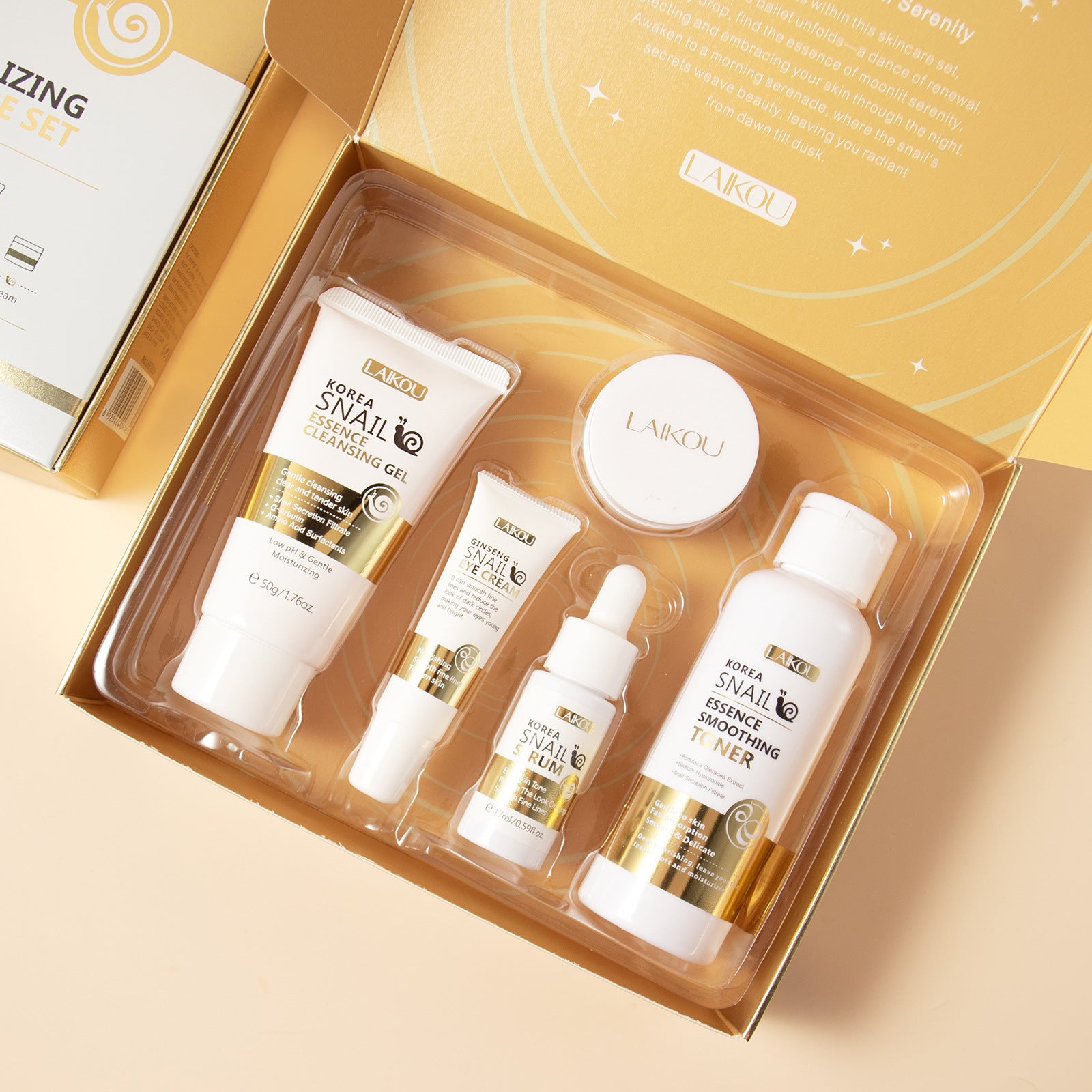 Set de Cuidado Facial LAIKOU: 5 Piezas de Crema de Caracol para Iluminar el Rostro
