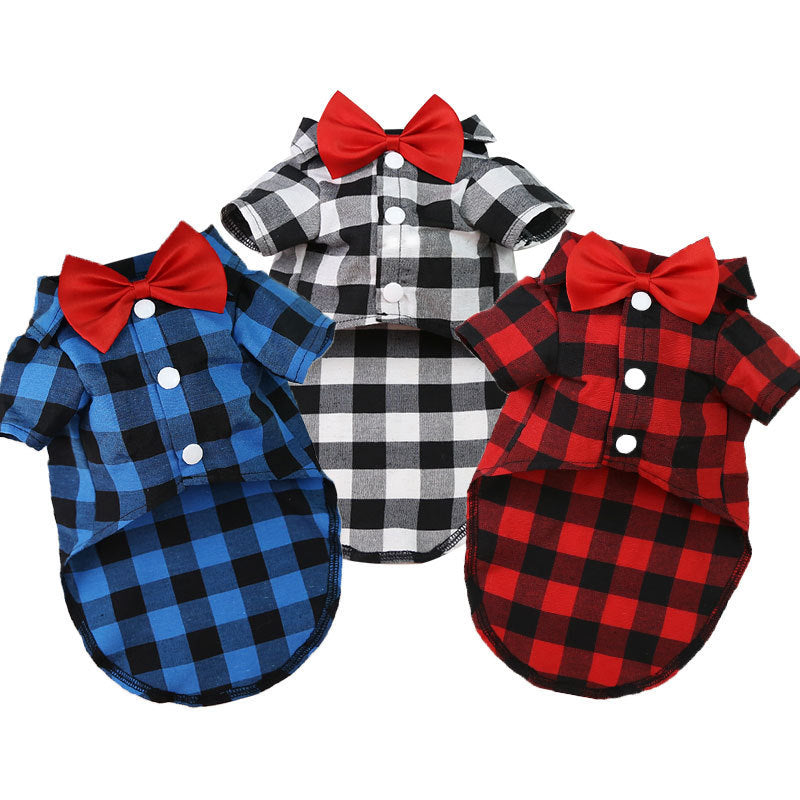 Camisa a cuadros con pajarita para perros pequeños