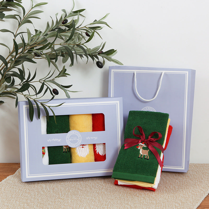 Toallas Navideñas de Algodón: Set de Regalo con Bordados Festivos