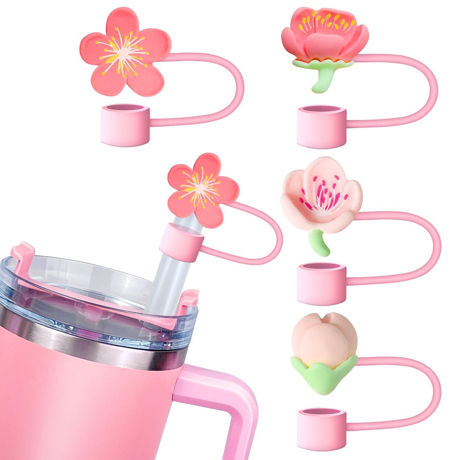 Tapa para Pajita de Vaso Stanley – Diseños de Flor con Cristales, Mariposa y Más